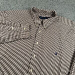Ralph‎ Lauren Button Down Shirt Men's Brown 3XLT Gingham Check Cotton